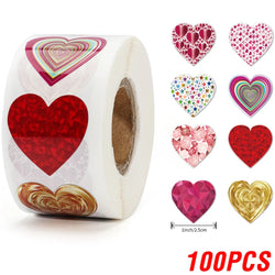 100-500pcs 1inch Red Heart Stickers for Valentine's Day New Baking Packaging Sticker Envelope Seals Love Decorative Stickers (ONLINE ORDER ONLY)