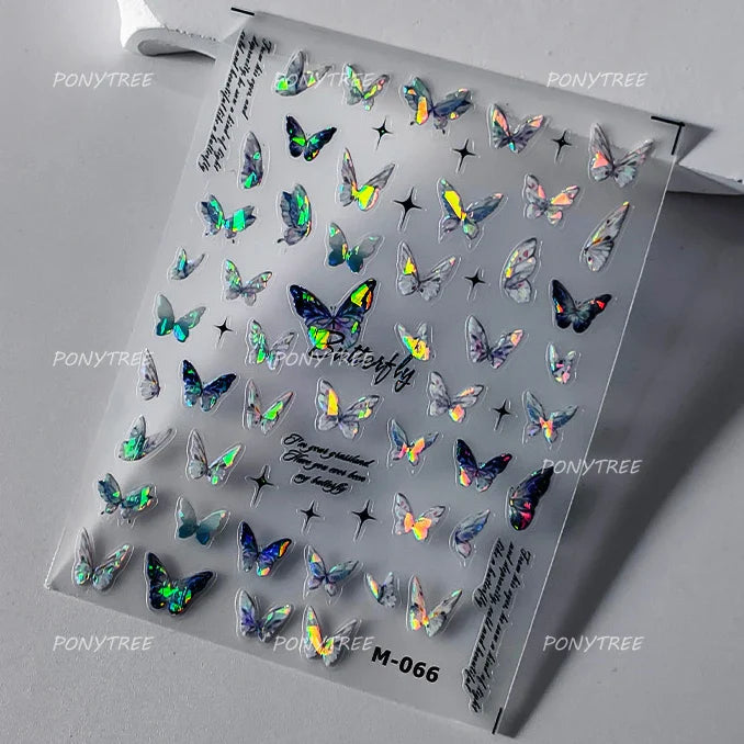 Steam Punk Butterfly Gear Green Star Gold Stamping Self Adhesive Nail Art Decoration Stickers Illusion Polarized Manicure Decals (ONLINE ORDER ONLY)