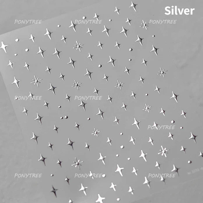 Sparkle Laser Silver Starburst Five-pointed Star Geometric Tiny Spot Romantic 5D Self Adhesive Nail Art Stickers Manicure Decals (ONLINE ORDER ONLY)