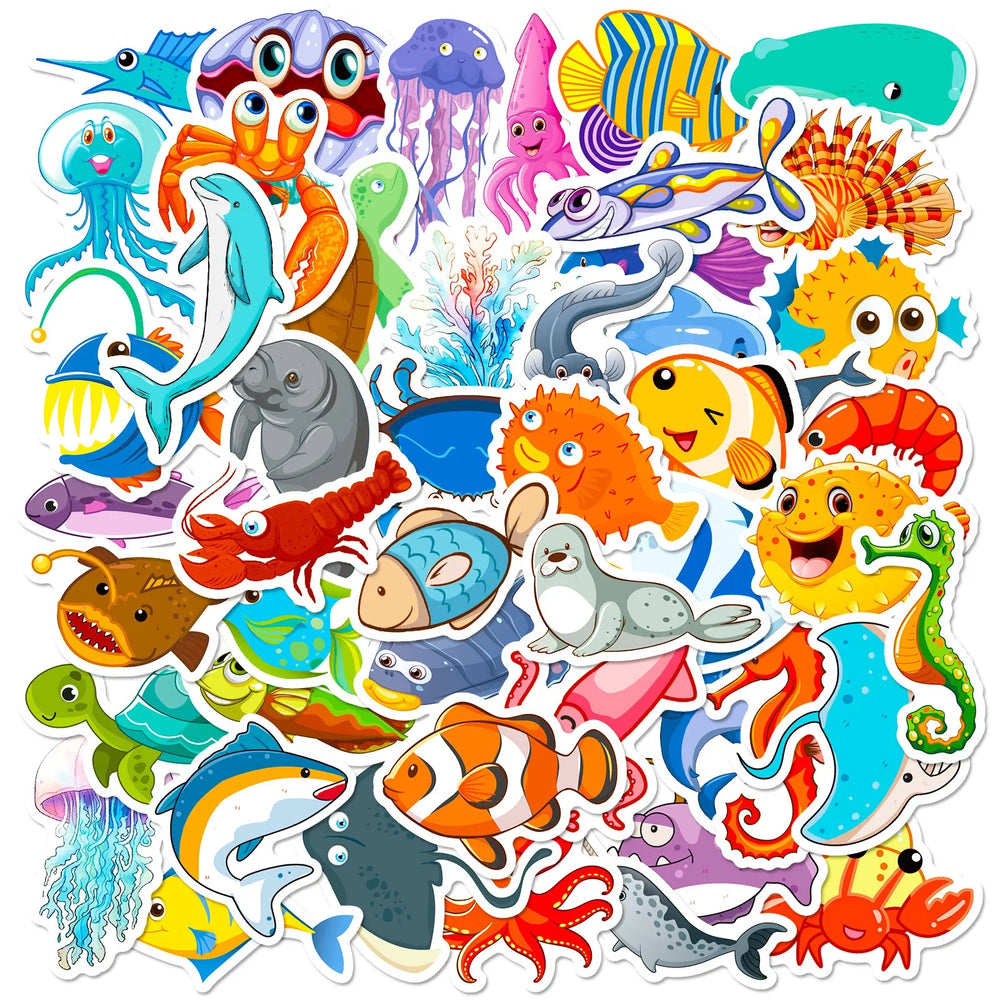 50pcs Underwater Marine Life Stickers for Helmet, Wall, DIY Decoration (Online Order Only)