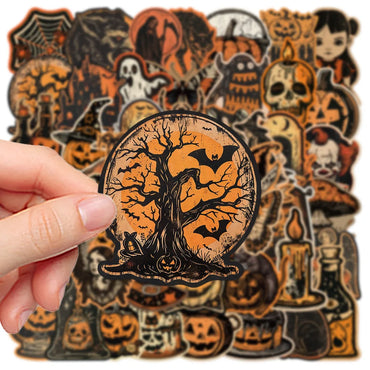 10/50pcs Vintage Halloween Ghost Witch Skull Pumpkin Stickers Notebook Guitar Skateboard Waterproof Cool Decorative Sticker Toy (Online Order Only)