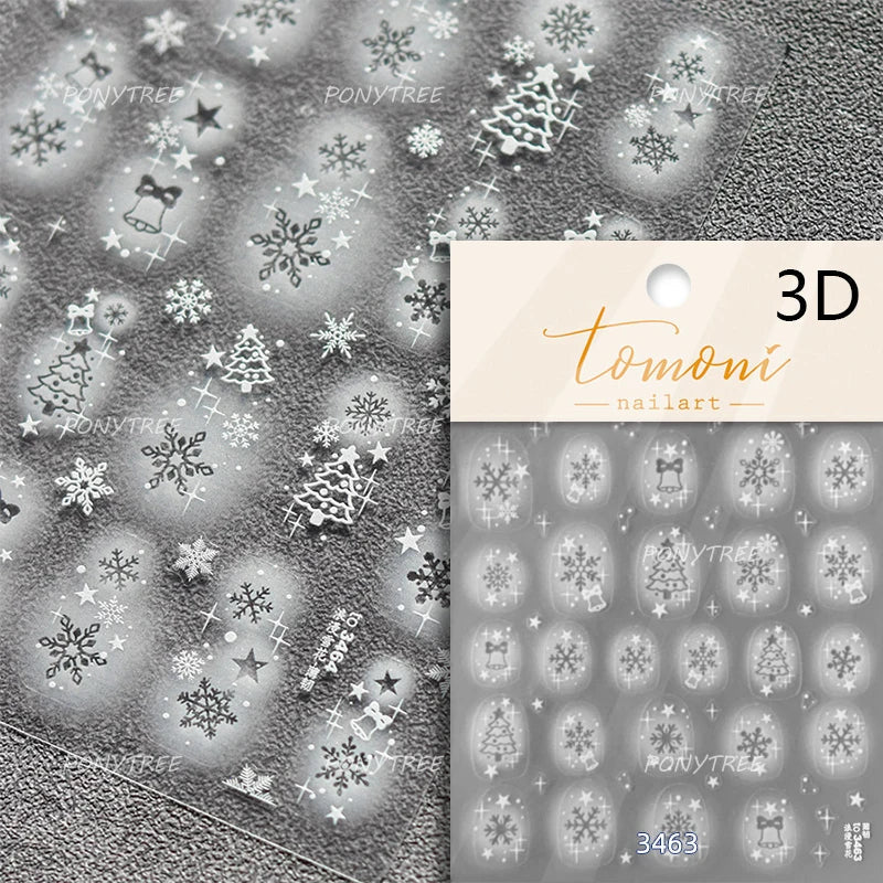 Shiny Snow Delicate Gold Pink Silver White Romantic Winter Self Adhesive Nail Art Stickers Snowflake Rhinestone Manicure Decals (ONLINE ORDER ONLY)