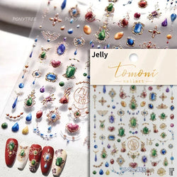 Retro Glass Geometry Glaze Rectangle Round Rose Camellia Adhesive Nail Art Stickers Frame Gemstone Charm Noble Manicure Decals (ONLINE ORDER ONLY)