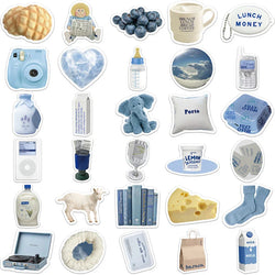 10/30/60PCS Cute Blue INS Sticker Aesthetic Sketchbook PVC Laptop Diary Decoration Scrapbooking School Stationery Supply for Kid (ONLINE ORDER ONLY)