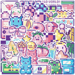 Cartoon Pink Pixel Stickers 10/30/45PCS for Laptop, Luggage, Fridge, Helmet, Notebook (Online Order Only)