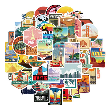 Urban Tourism Landscape Stickers for Suitcase, Skateboard, Laptop, Luggage, Phone - 10/30/50Pcs DIY Decals (ONLINE ORDER ONLY)