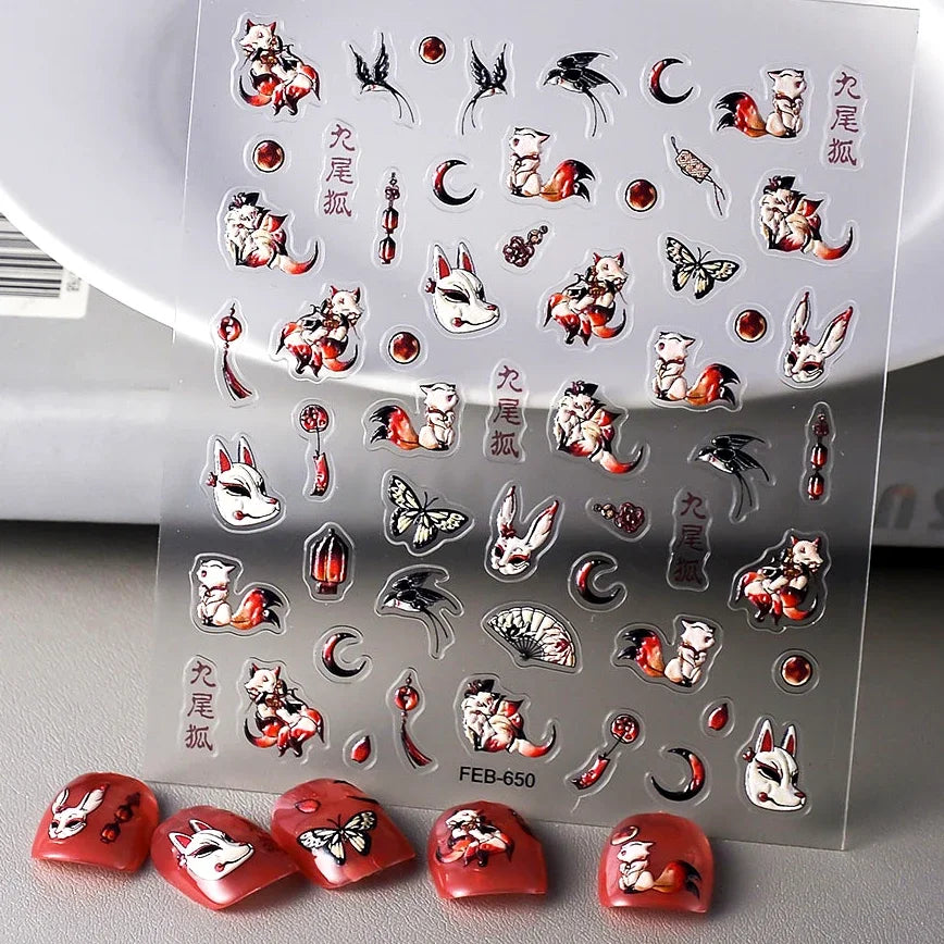 Red Plum Blossom Flower Chinese 3D Self Adhesive Nail Art Decoration Stickers Cheongsam Iris Lily Lotus Vase 5D Manicure Decals (ONLINE ORDER ONLY)