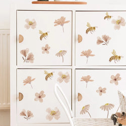 Boho Bee Flower Watercolor Wall Sticker Nursery Vinyl Decal Peel and Stick Kids Room Decor (ONLINE ORDER ONLY)