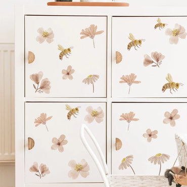 Boho Bee Flower Watercolor Wall Sticker Nursery Vinyl Decal Peel and Stick Kids Room Decor (ONLINE ORDER ONLY)