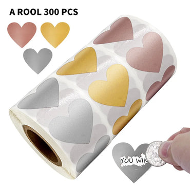 100-300pcs Heart Shape Labels Sticker 3 Colors Scratch Off Stickers DIY Handmade For Game Scratch Sticker Labels Stationer (ONLINE ORDER ONLY)