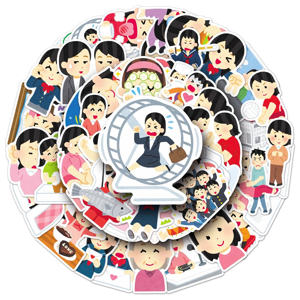 10/30/50PCS Irasutoya Stickers Illustration Graffiti Sticker Funny Cartoon Meme Decoration Laptop Phone Guitar Bike Skateboard (ONLINE ORDER ONLY)