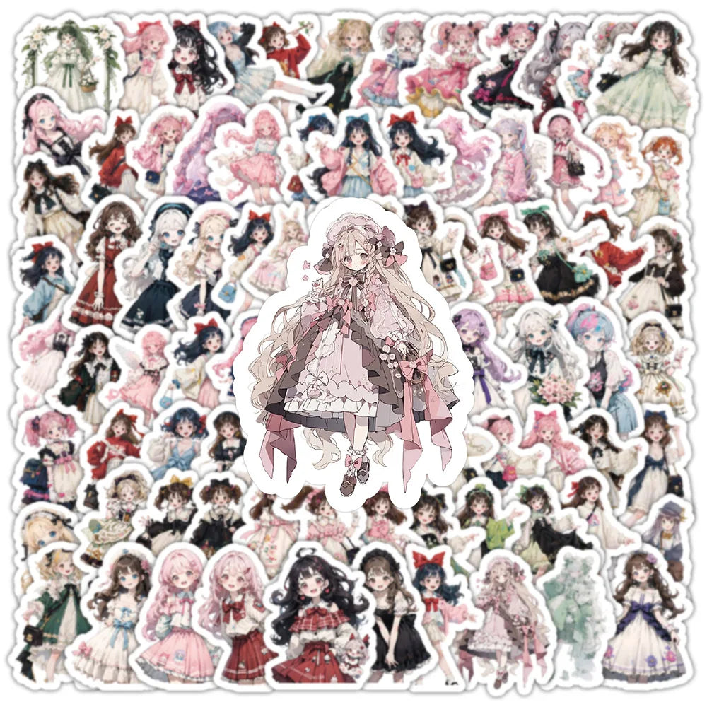 10/30/50/100PCS   Lolita Gril Stickers Cute Cartoon Girl Sticker Scrapbook Luggage Laptop Phone Guitar Car Bike Skateboard Decal (ONLINE ORDER ONLY)