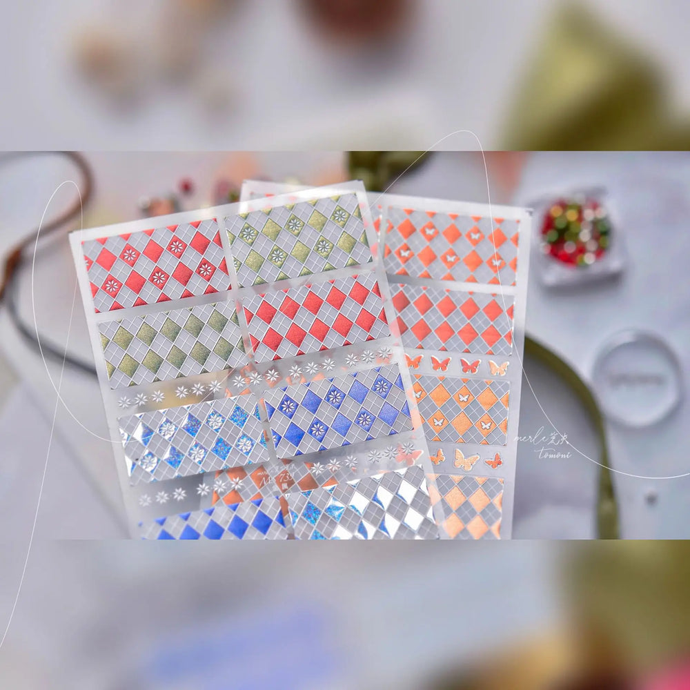 Geometric Grid Square Butterfly Snow Star Metal Self Adhesive Nail Art Sticker Snowflake Rhinestone Manicure Decal Nail Supplies (ONLINE ORDER ONLY)