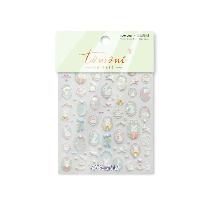 Flower Garland Lovely Bunny Rabbit Floral Wreath Bowknot Frame Spring Charm Heart 5D Adhesive Nail Art Stickers Manicure Decals (ONLINE ORDER ONLY)