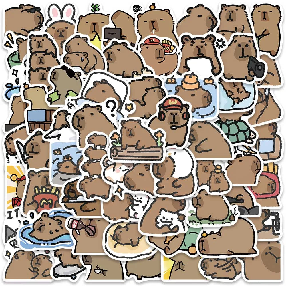 62PCS Cute Capybara PVC Stickers Decorative DIY Phone Scrapbook Decals (ONLINE ORDER ONLY)