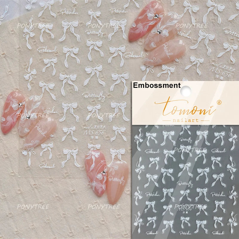 French Chic Blue Line Bowknot Fan Flower Leaves Butterfly Lace Frame Bell Shiny Self Adhesive Nail Art Stickers Manicure Decals (ONLINE ORDER ONLY)