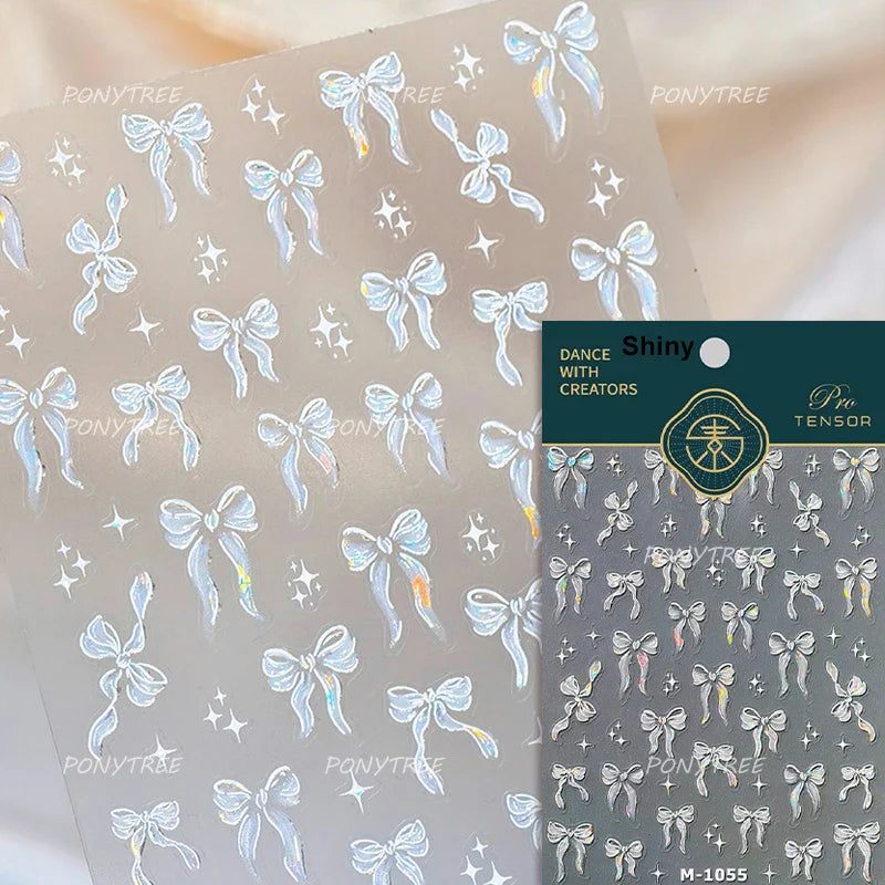 French Chic Blue Line Bowknot Fan Flower Leaves Butterfly Lace Frame Bell Shiny Self Adhesive Nail Art Stickers Manicure Decals (ONLINE ORDER ONLY)