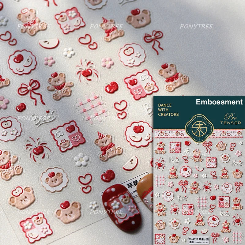 Toast Butter Brioche Bread Dim Sum Cookie Cherry Pudding Food Fork Doughnut Relief Adhesive Nail Art Stickers Manicure Decals (ONLINE ORDER ONLY)