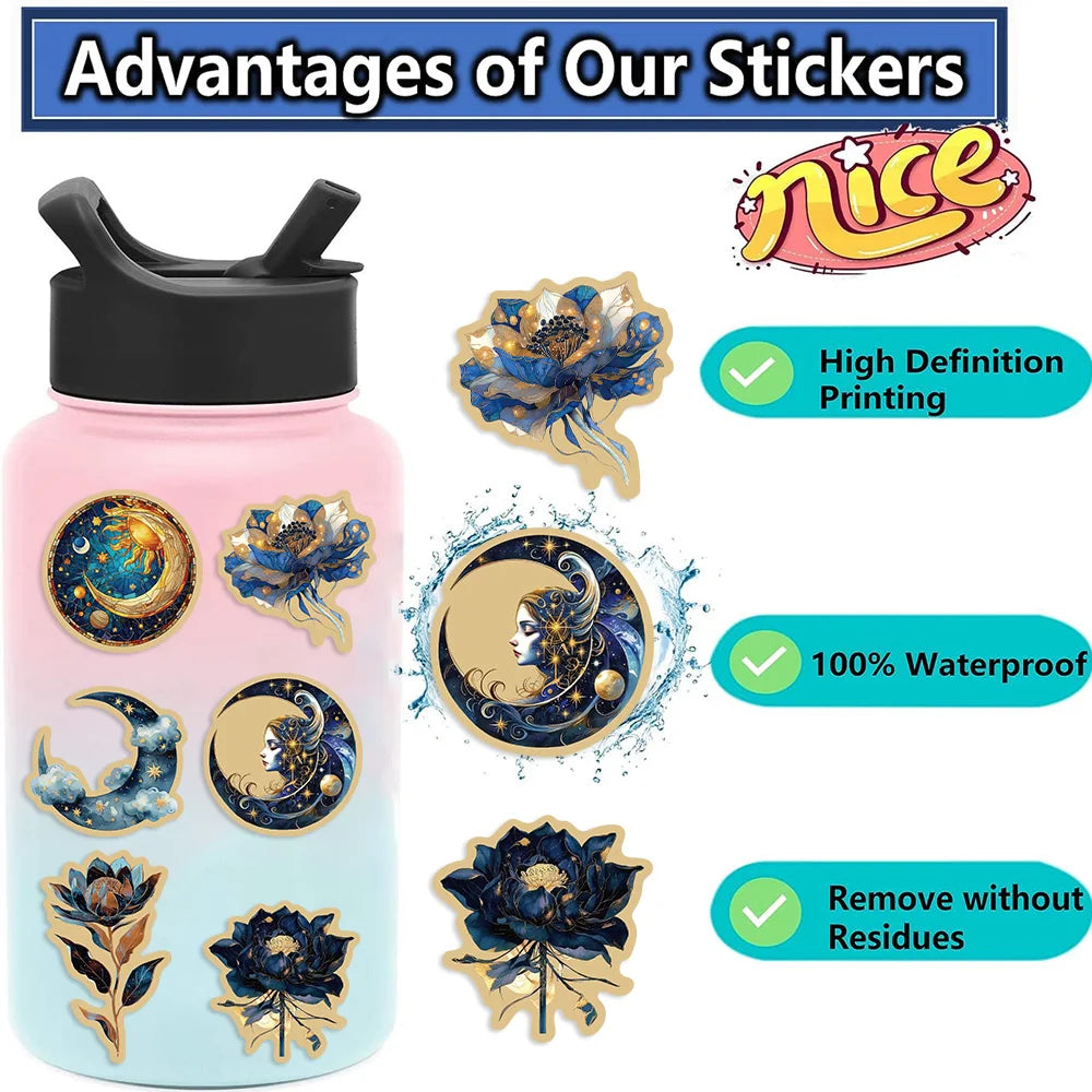 50pcs Retro Astronomy Universe Planets Stickers for Suitcase Phone Notebook Galaxy Moon Astrology Aesthetic Decals Sticker (Online Order Only)