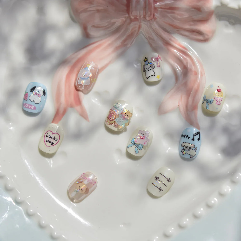 Lovely Animals Cat Dog Bear Party Puppy Kitten Cake Bowknot Flower Love Heart Lace Gird Adhesive Nail Art Sticker Manicure Decal (ONLINE ORDER ONLY)