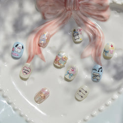 Graffiti Bear Cat Kitten Dog Puppy Bowknot Cake Tulip Note Star Cherry Cup Adhesive Nail Art Decoration Sticker Manicure Decals (ONLINE ORDER ONLY)