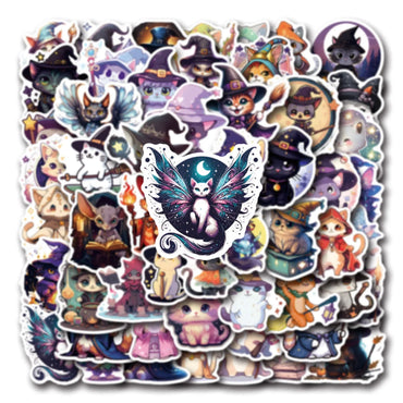 10/55pcs Cute Funny Gothic Magic Cat Cartoon Stickers Graffiti DIY Scrapbooking Skateboard Phone Motorcycle Waterproof Sticker (Online Order Only)