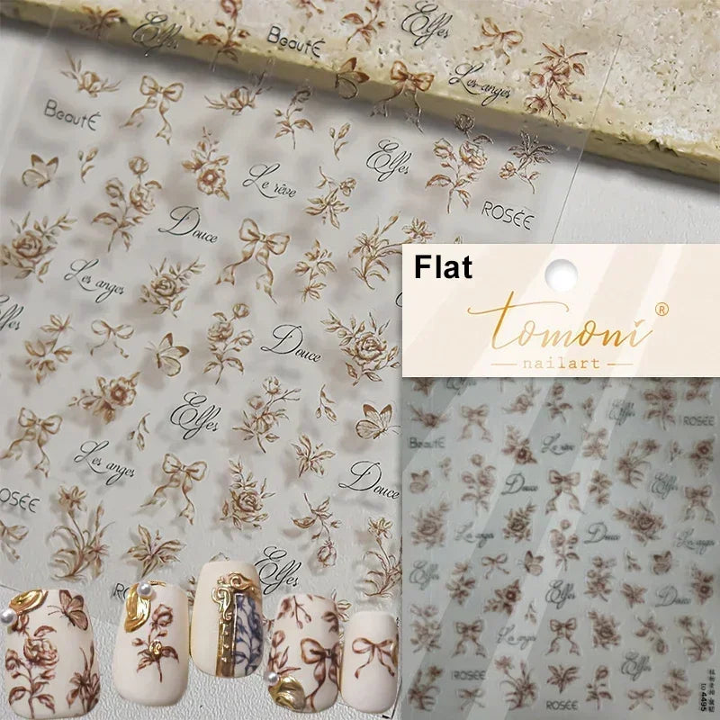 Butterfly Rose Laser Jelly Hot Stamping Lace Letter Flower Love Heart Bowknot 5D Self Adhesive Nail Art Stickers Manicure Decals (ONLINE ORDER ONLY)
