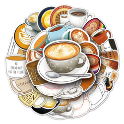 50Pcs Coffee Cartoon Waterproof Vinyl Stickers for Skateboard Snowboard Decal (Online Order Only)