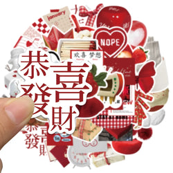 Red Chinese New Year Stickers 10/30/50PCS for Phone Laptop Luggage Skateboard Decals Kids Toy (ONLINE ORDER ONLY)