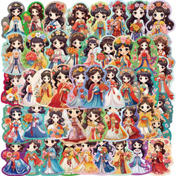 50Pcs Q Version Chinese Ancient Costume Flower Princess Girl Sticker for Kids Toy Decoration Guitar Luggage DIY Waterproof Decal (ONLINE ORDER ONLY)