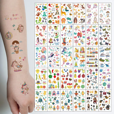 30pcs Cute Cartoon Tattoo Stickers, Unicorn, Animal, Mermaid, Car Wheel Boat, Space Robot, Fruit, Pirate, Butterfly Elf Tattoos (ONLINE ORDER ONLY)