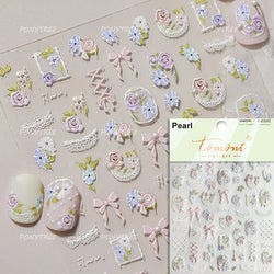 Romantic Flowers Bouquet Butterfly Rose Bowknot Candlestick Wreath Love Heart 5D Self Adhesive Nail Art Stickers Manicure Decals (Online Order Only)