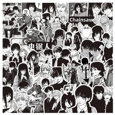10/30/75pcs Black and White Chainsaw Man Stickers Anime Decals Cool DIY Skateboard Laptop Phone Waterproof Cartoon Sticker Toys (Online Order Only)