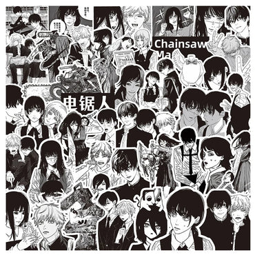 10/30/75pcs Black and White Chainsaw Man Stickers Anime Decals Cool DIY Skateboard Laptop Phone Waterproof Cartoon Sticker Toys (Online Order Only)