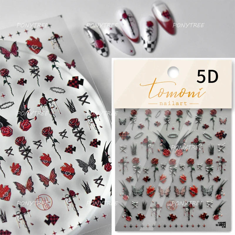 Baroque Angel Archery Wing Butterfly Retro Totem European Border Rose Flower Lace Chic Adhesive Nail Art Sticker Manicure Decals (ONLINE ORDER ONLY)
