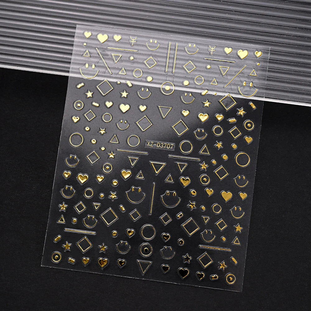 1pc 3D Gradient French Nail Stickers with Crown & Tassel Design Gold Silver Lines Self-Adhesive Nail Art Waterfall Manicure Foil (Online Order Only)