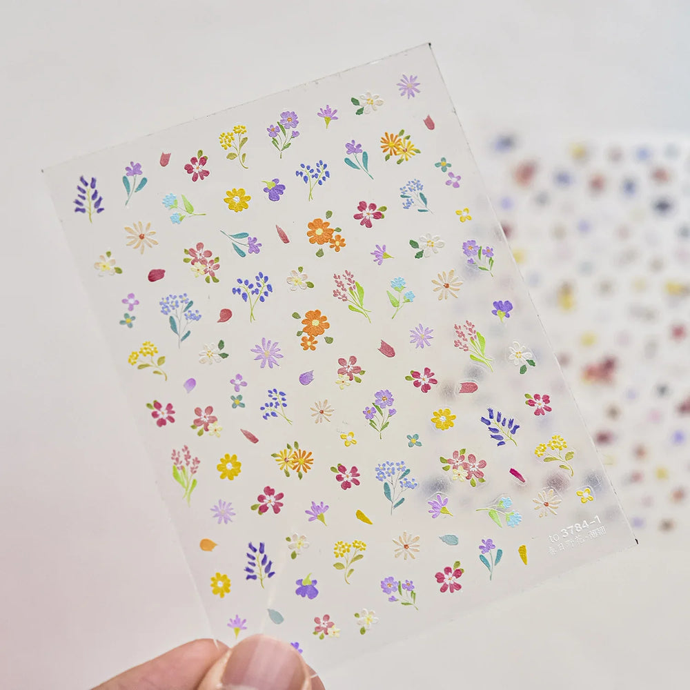 Wild Flower Oil Painting Small Variegated Daisy Peach Blossom Lavender Spring Petal Adhesive Nail Art Stickers Manicure Decals (Online Order Only)