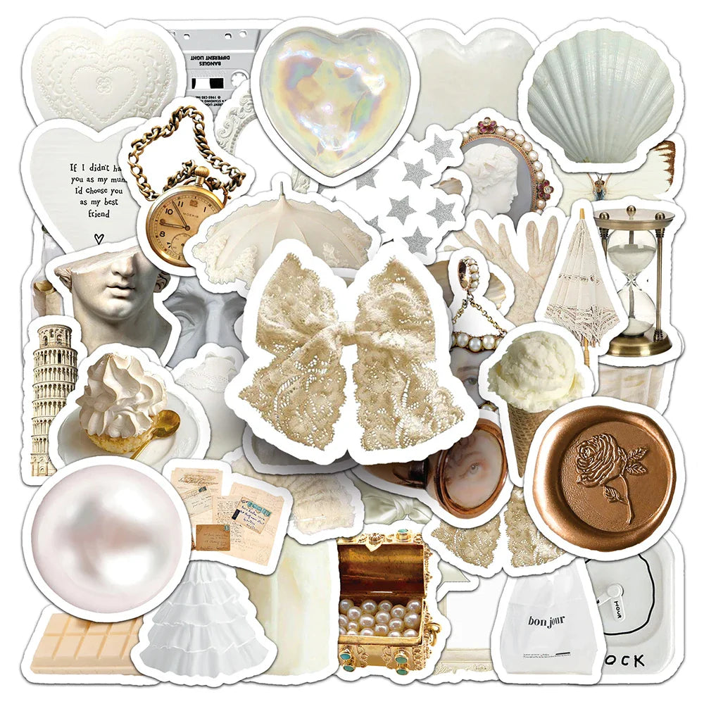 10/30/50PCS Cute White Stickers Aesthetic Ins Style Cartoon Graffiti Toys Waterproof Phone Notebook Bike Suitcase Fridge Decals (ONLINE ORDER ONLY)