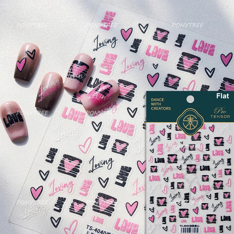 Graffiti Line Love Heart Cool Personal Hollow Out English Letter Y2k Self Adhesive Nail Art Decorations Sticker Manicure Decals (ONLINE ORDER ONLY)