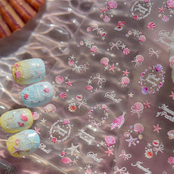Pink Shell Necklace Starfish Swarm Star Conch Bowknot Dreamy Marine Relief Adhesive Nail Art Decoration Stickers Manicure Decals (ONLINE ORDER ONLY)