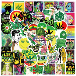 Weed Leaf Cartoon Stickers 10/30/50/100PCS for Skateboard, Phone, Laptop, Bike, Car, Fridge (ONLINE ORDER ONLY)