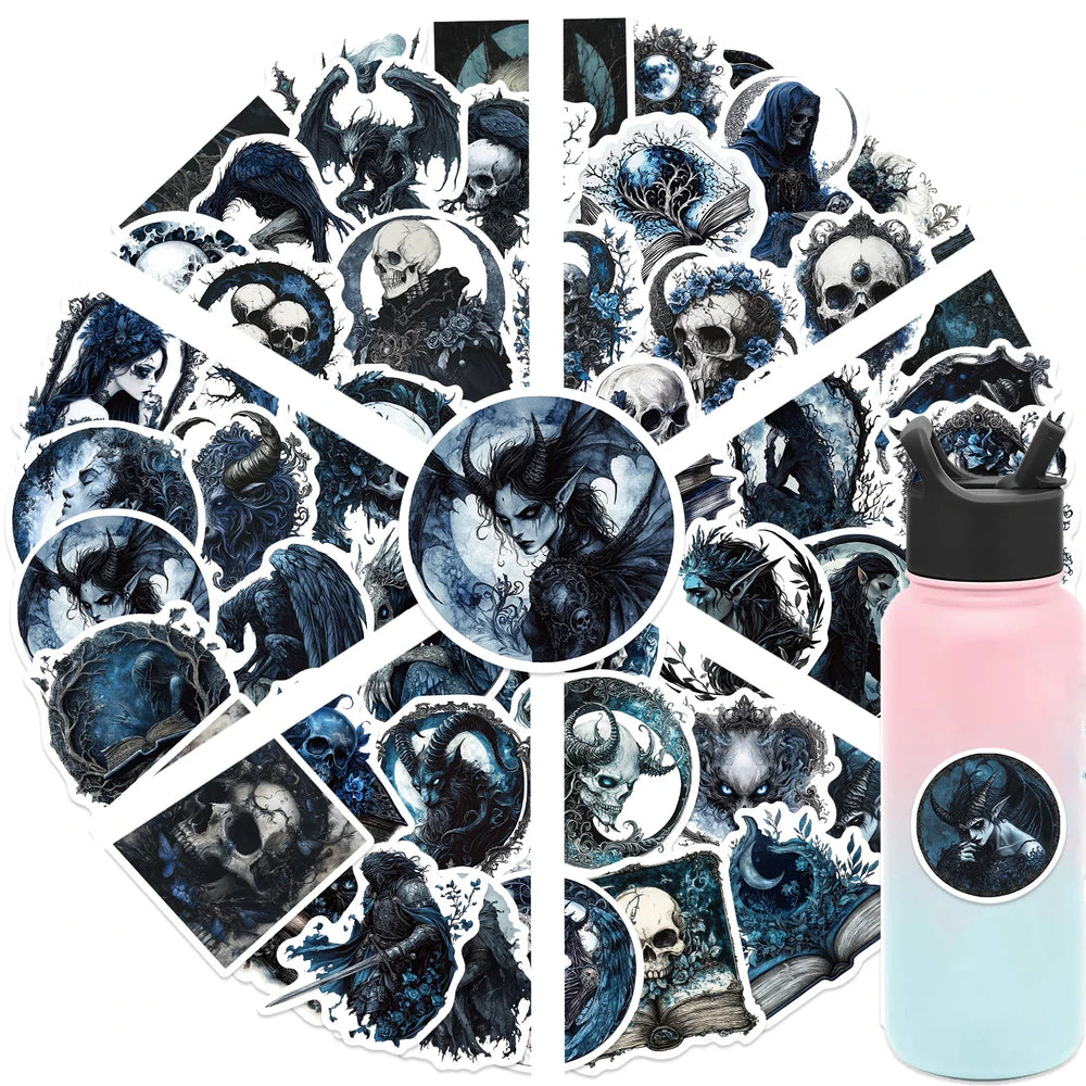 50Pcs Gothic Wizard Skeleton Stickers For Phone Case Book Decoration DIY Gifts Cute Animal Pattern Waterproof Vinyl Decals (ONLINE ORDER ONLY)