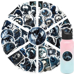 50Pcs Gothic Wizard Skeleton Stickers For Phone Case Book Decoration DIY Gifts Cute Animal Pattern Waterproof Vinyl Decals (ONLINE ORDER ONLY)