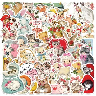 10/30/50PCS Cute Rabbit Cat Sticky PVC Sticker Aesthetic Children's Stationery DIY Decoration Scrapbooking School Supplies (ONLINE ORDER ONLY)