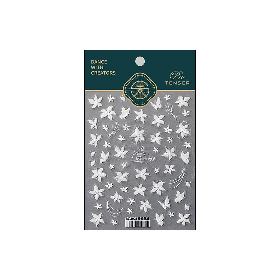 Pure White Lily Petals Flower Butterfly Branch Leaves Line Minimalist Self Adhesive Nail Art Decorations Sticker Manicure Decals (ONLINE ORDER ONLY)