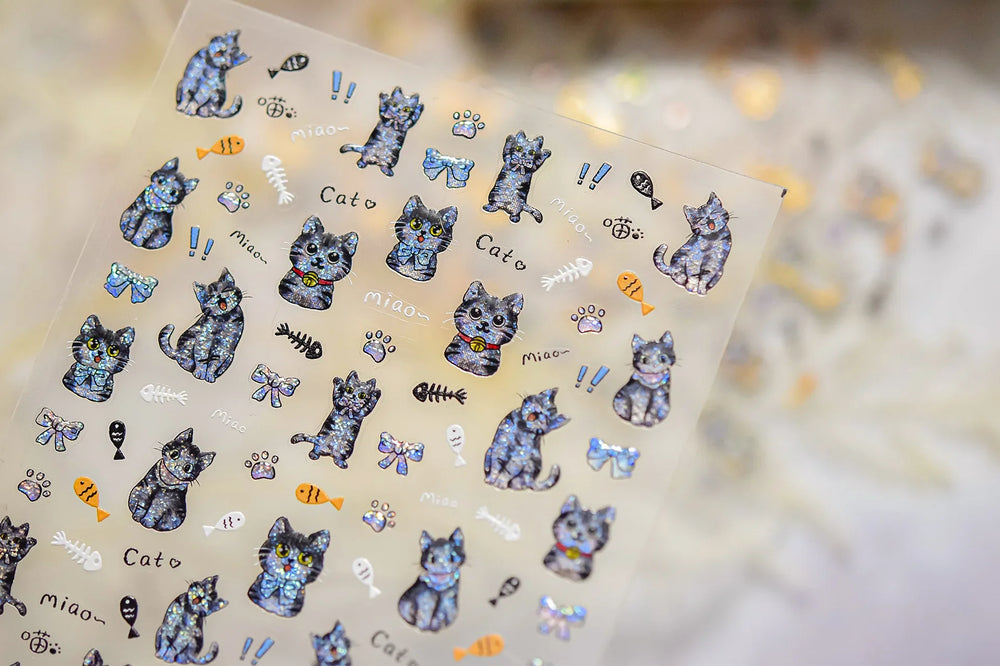 Cute Cat Eye Fishbone Animals Leopard Cat Ginger Cat Kitten Exclamation Point Paw Self Adhesive Nail Art Sticker Manicure Decals (ONLINE ORDER ONLY)
