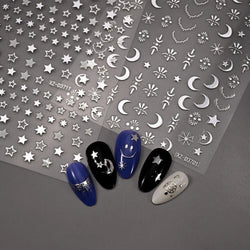 1pc 3D Gradient French Nail Stickers with Crown & Tassel Design Gold Silver Lines Self-Adhesive Nail Art Waterfall Manicure Foil (Online Order Only)