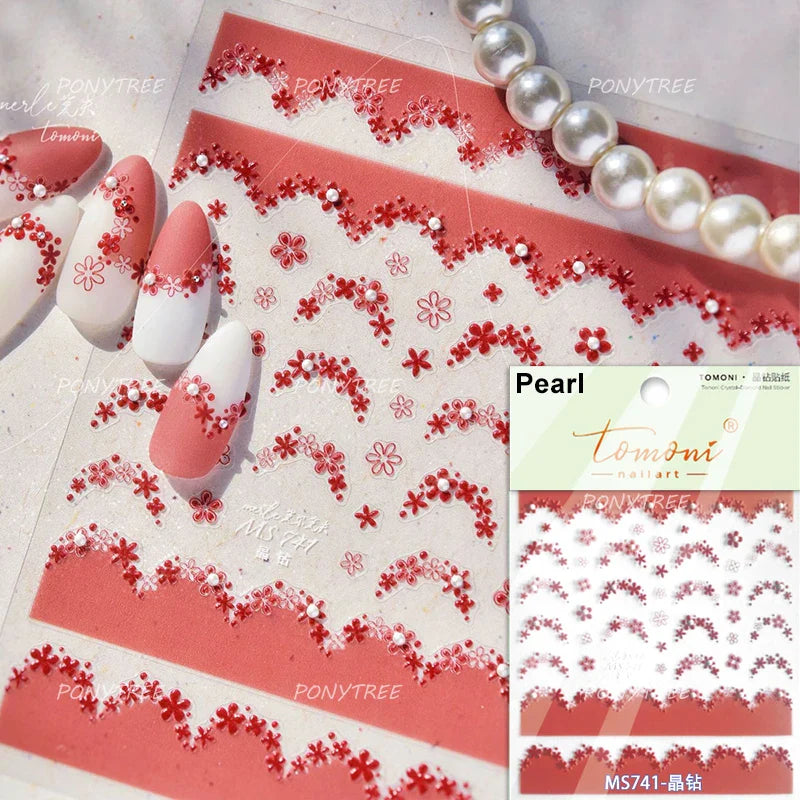 French Skirt Hem Halo Dyeing Purple Pink White Hemline Bowknot Wedding Veil Dreamy Star Adhesive Nail Art Sticker Manicure Decal (ONLINE ORDER ONLY)