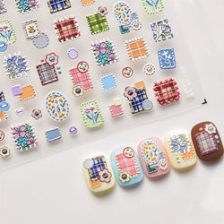 Button Rag Floral Print Flower Small Sticker Cloth Morning Glory Figure Pattern Thread Adhesive Nail Art Stickers Manicure Decal (ONLINE ORDER ONLY)