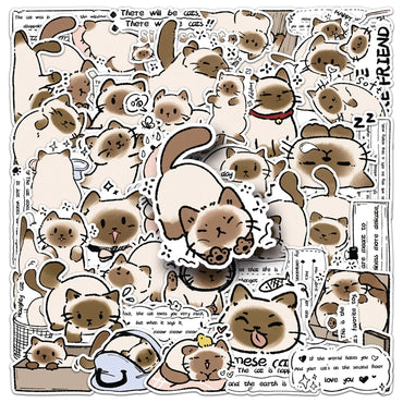 10/30/50PCS Siamese Cat Stickers Cute Cat Graffiti Animal Cartoon Sticker Fridge Luggage Laptop Phone Guitar Car Bike Decals Toy (Online Order Only)